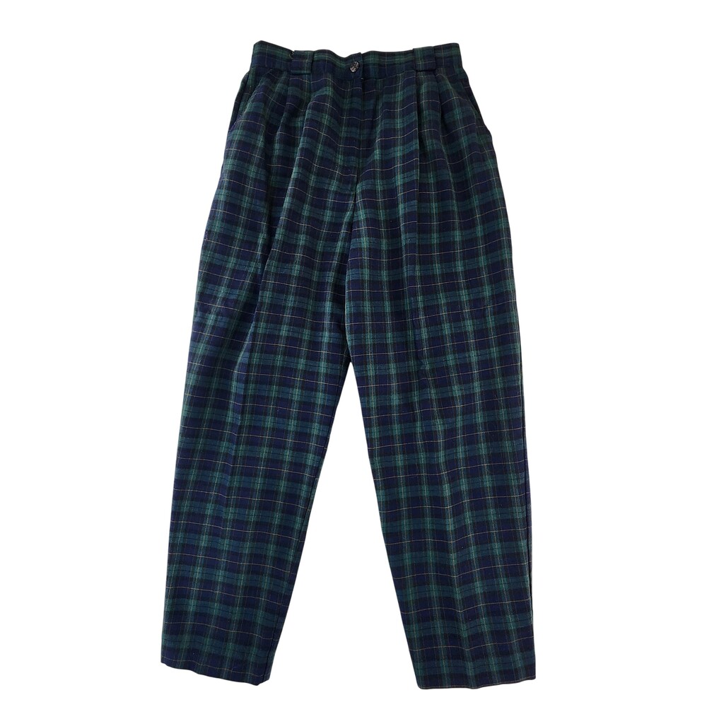 Counterparts Dress Pants Womens 8 Blue Plaid Tapered Elastic Waist Pleated